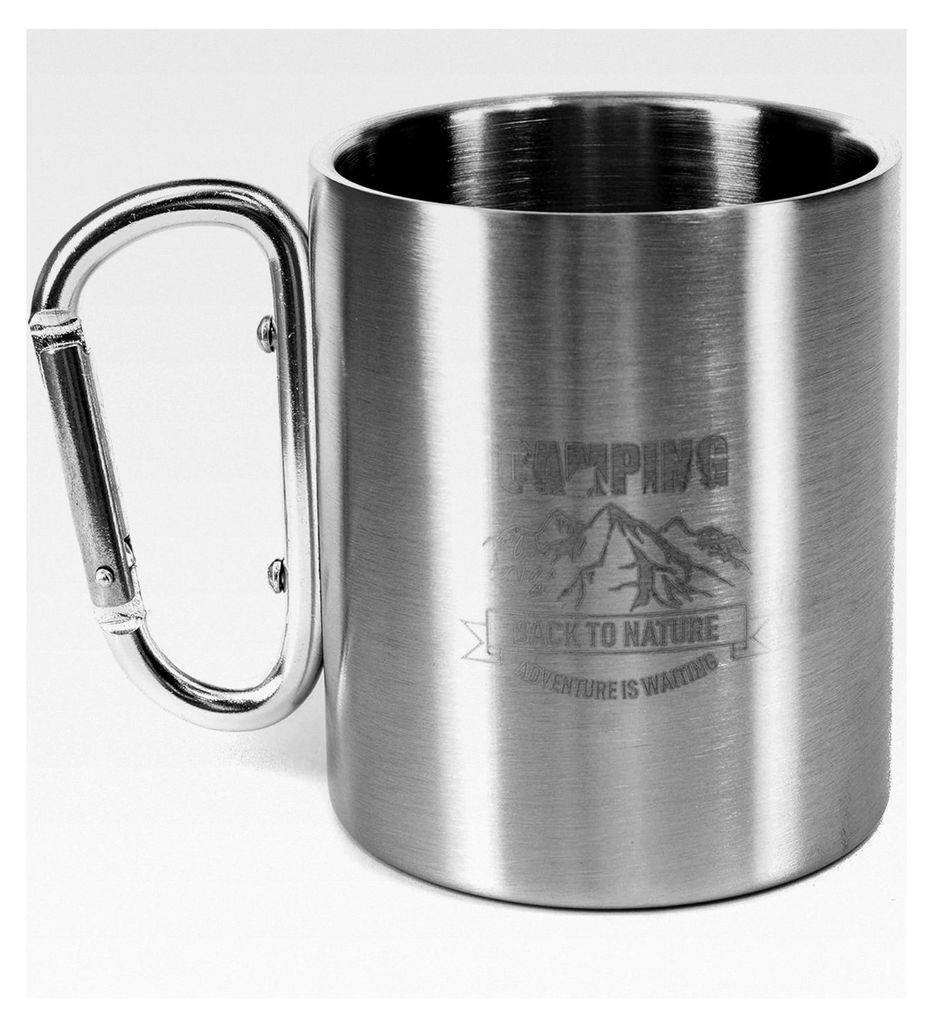 Tasse mit Karabinerhaken und hitzebeständigem Griff, doppelwandig, 250 ml, 125 g, Thermobecher für Camping