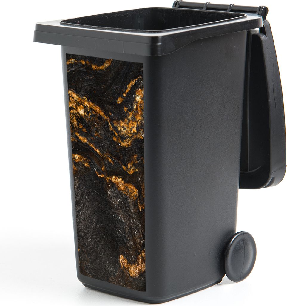 MuchoWow Mülltonnenaufkleber Marmor - Limette - Schwarz - Gold - Marmoroptik - Luxus 44x98 cm - Containeraufkleber - Aufkleber - Mülltonnen-Auf...