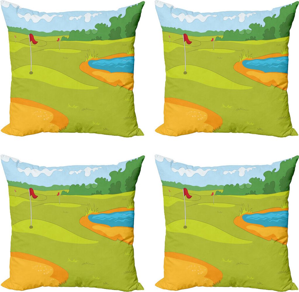 ABAKUHAUS Golfplatz-Szene Kissenbezug Set (4 Stück), Flags Grass Land, Moderner Doppelseitiger Digitaldruck, 60 cm x 60 cm, Gelb Grün Multicolor