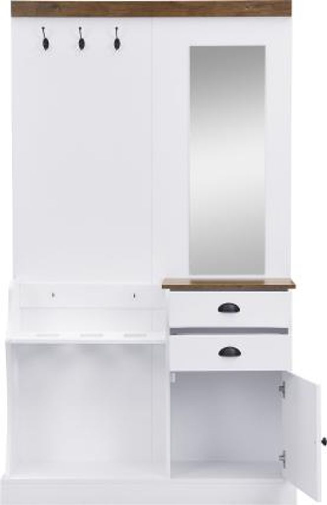 110,5x38x191cm Weiss Garderobenset Spiegel Haken Schubladen Schirmstaender Spanplatte Wohnzimmerschrank Vitrine Kleiderschrank