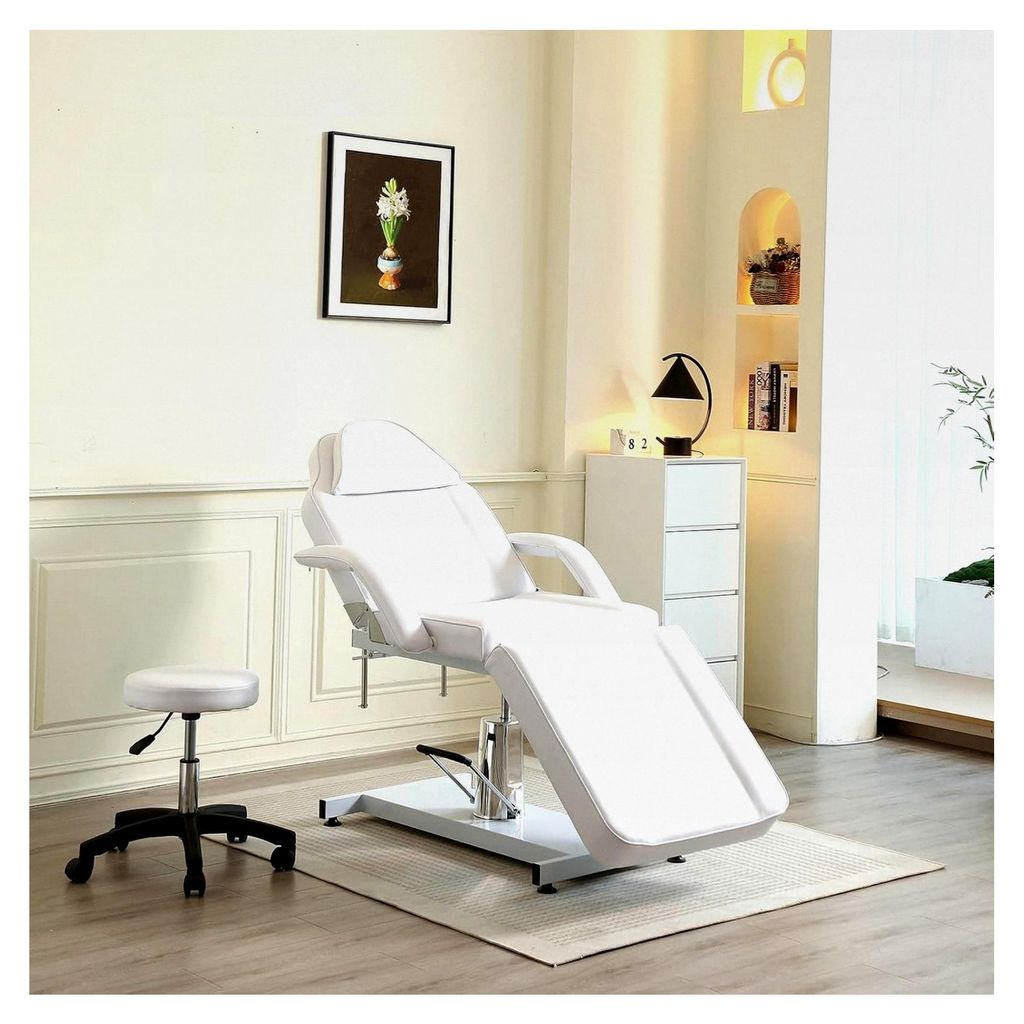 Hydraulische Kosmetikliege mit Hocker – 360° drehbare, verstellbare Massageliege mit abnehmbaren Armlehnen und Kopfstütze – Kosmetikstuhl Set...