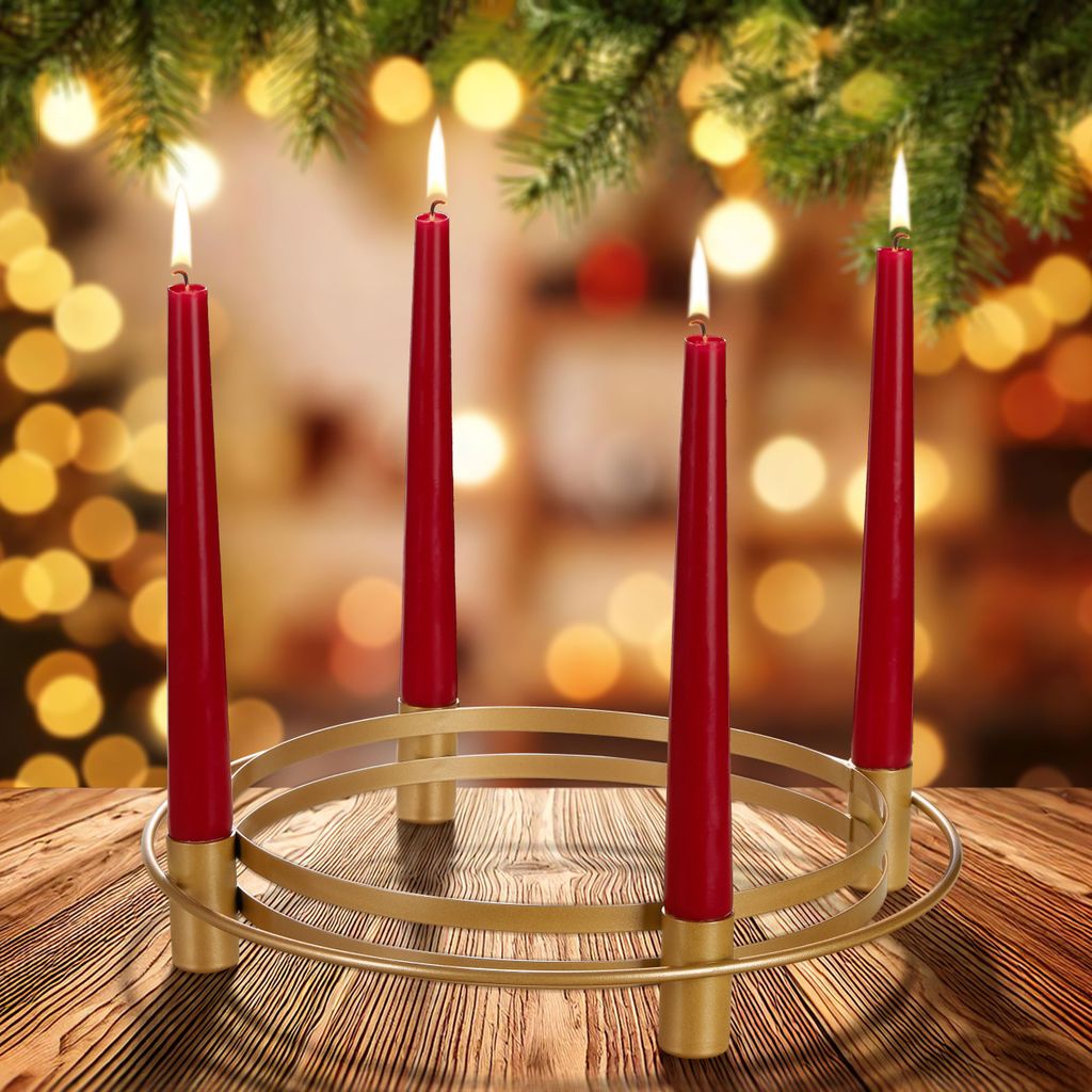BRUBAKER Metall Adventskranz im Ring Design Gold - 30 cm Kerzenhalter für 4 Kerzen Stabkerzen mit 2,2 cm Durchmesser - Kerzenständer für Weihnac...