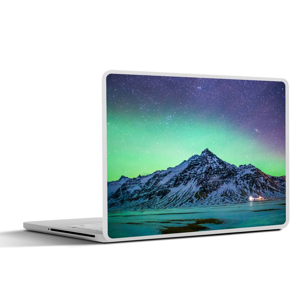MuchoWow Laptop Aufkleber Sticker Cover Berg - Nordlichter - Schweden - Schnee - Grün - Winter 31x22.5 cm - Laptop-Deko