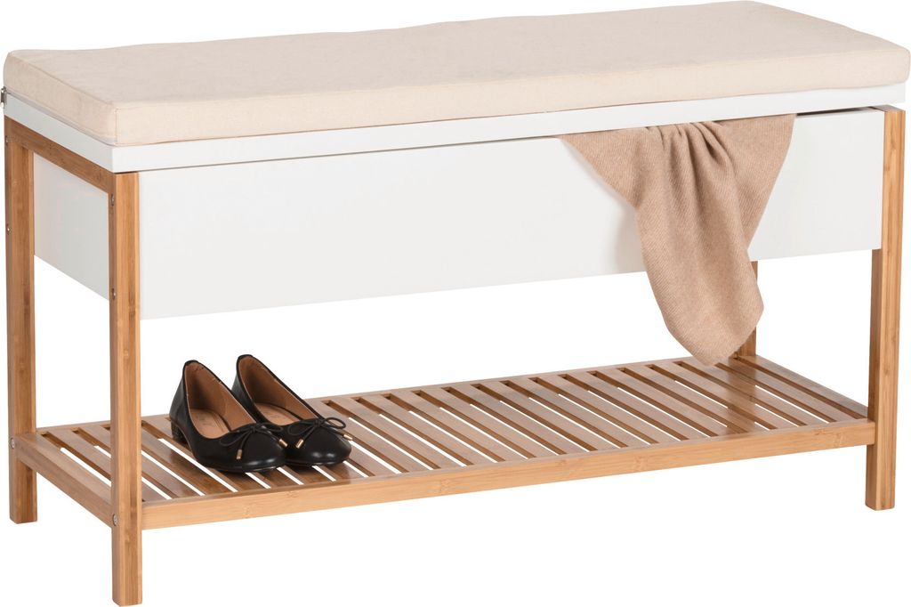 Schuhbank Mit Sitzflche WENKO Schuhbank Finja Mit Staufach  Sitzbank Im  Scandi Style Aus Bambus Sitztruhe Mit Stauraum