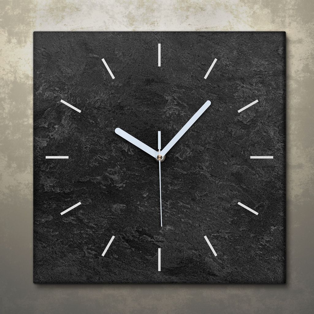 Wohnzimmer Leinwand Uhr Geräuschlos Küche 30x30 Schwarzer Stein, Marmor, Motive, Textur, weiße Zeiger