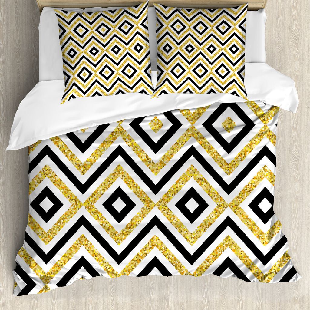 ABAKUHAUS Geometrisch Bettbezug, Contemporary Design, Milbensicher Allergiker geeignet mit Kissenbezügen, 155 cm x 220 cm - 80 x 80 cm, Weiß Schw...