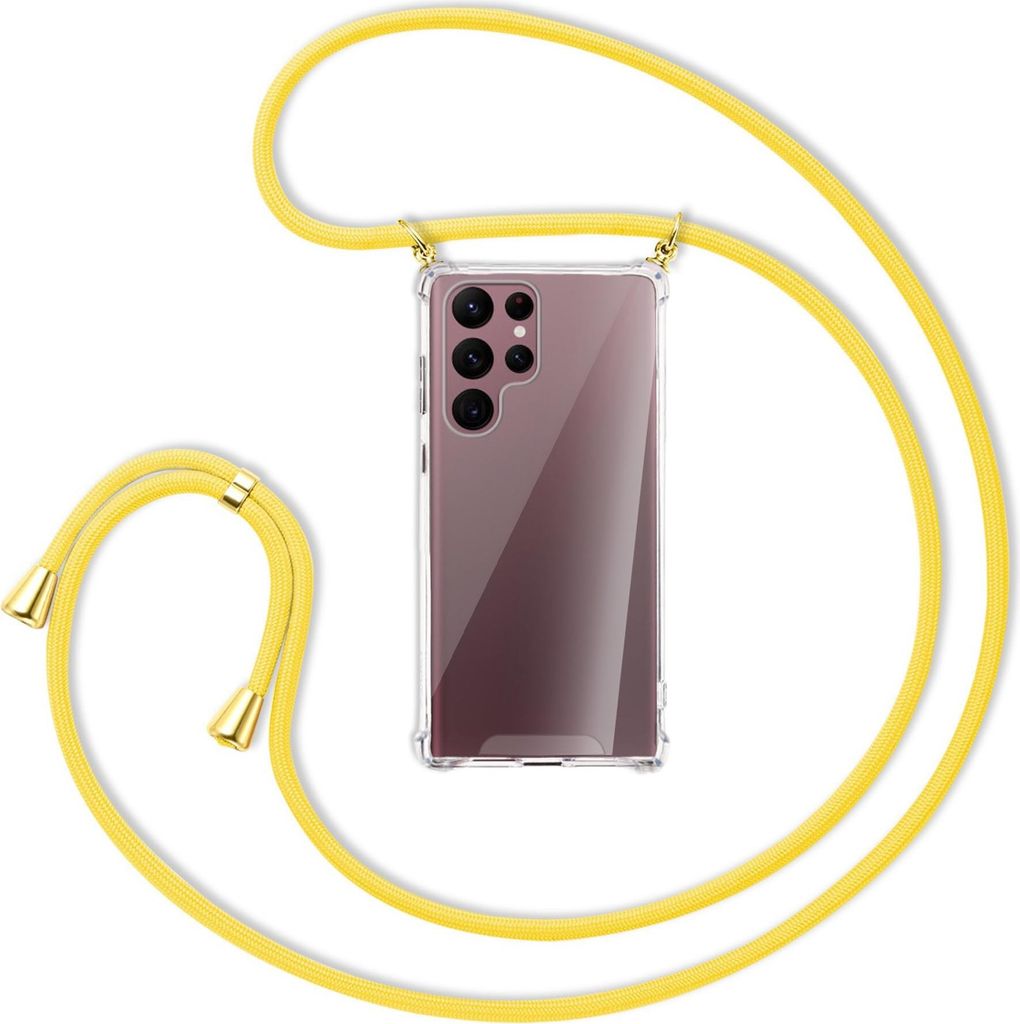 Handykette Backcover-Schutzhülle mit Band (Metall goldfarben) für Samsung Galaxy S22 Ultra 5G (S908) - gelb