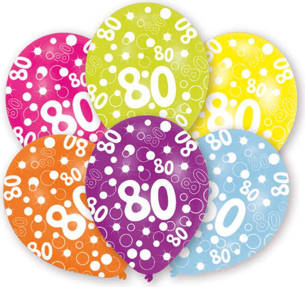6 bunte Luftballons 80.Geburtstag 27,5cm