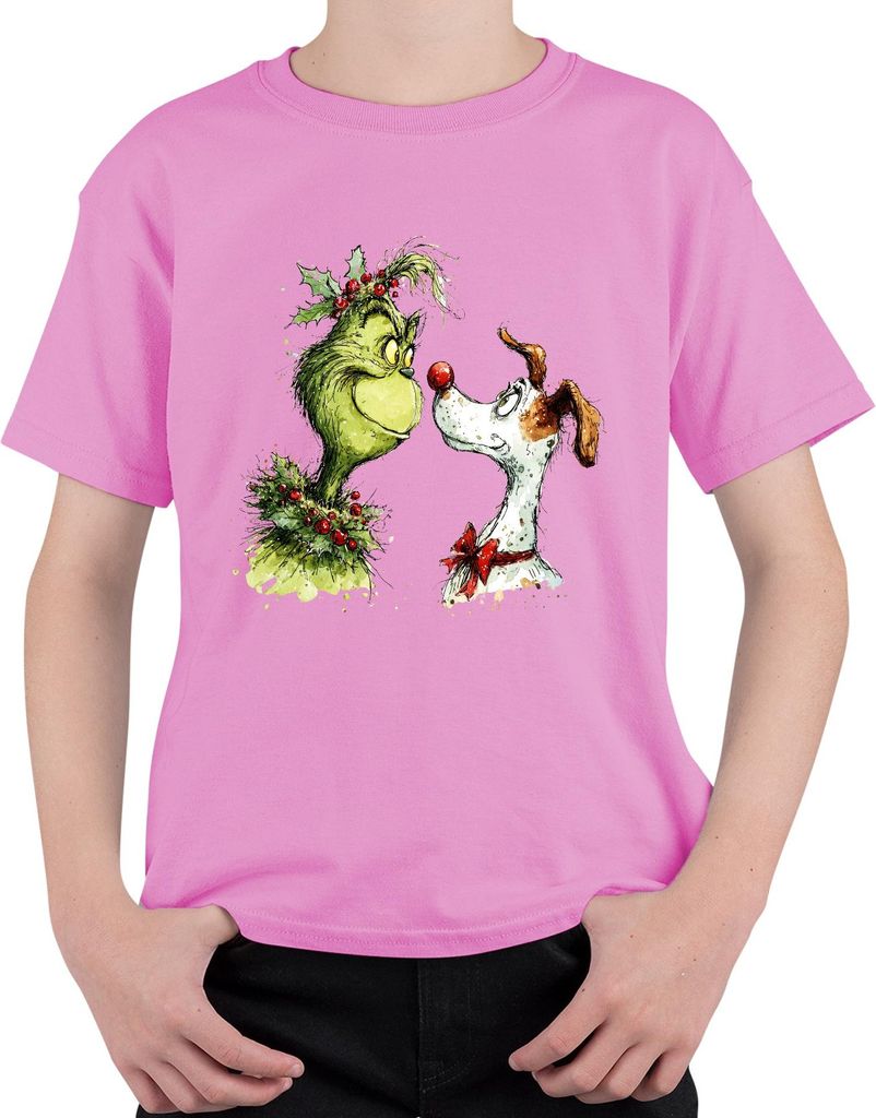 Grinch Weihnachten Max Hund rote Nase lustig Retro Uni Kinder T-Shirt, Pink, 152