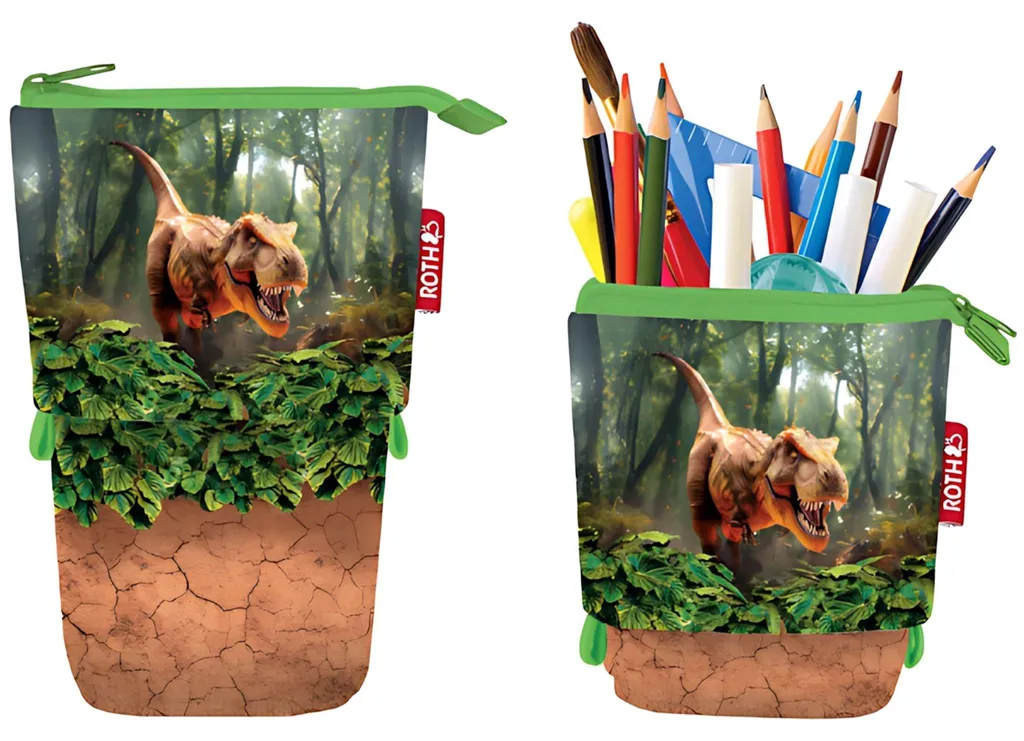 Trousse T-Rex World ROTH 89475 - Étui rétractable 2en1 motif dinosaure