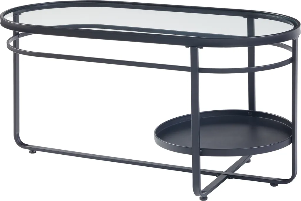 Table basse ovale pour petit salon Kumla noir et verre 90 x 42,5 x 46 cm