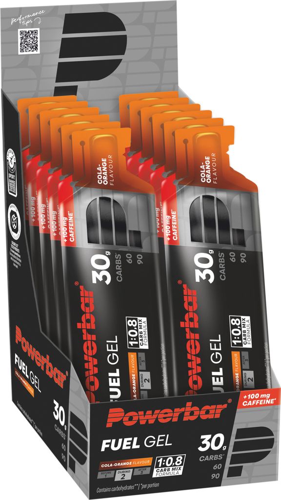 POWERBAR Kohlenhydratgel Fuel 30 Gel Black Line Cola-Orange Koffein 12 x 50 ml