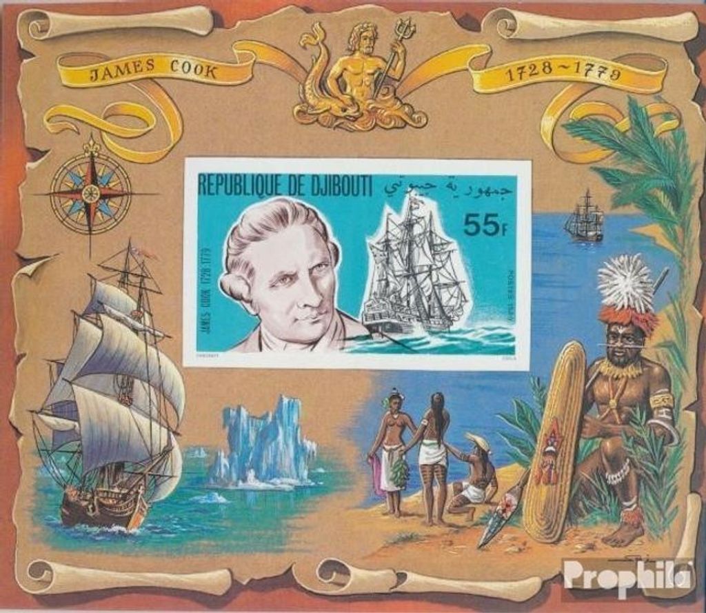 Briefmarken Dschibuti 1980 Mi Block27B (kompl.Ausg.) postfrisch James Cook