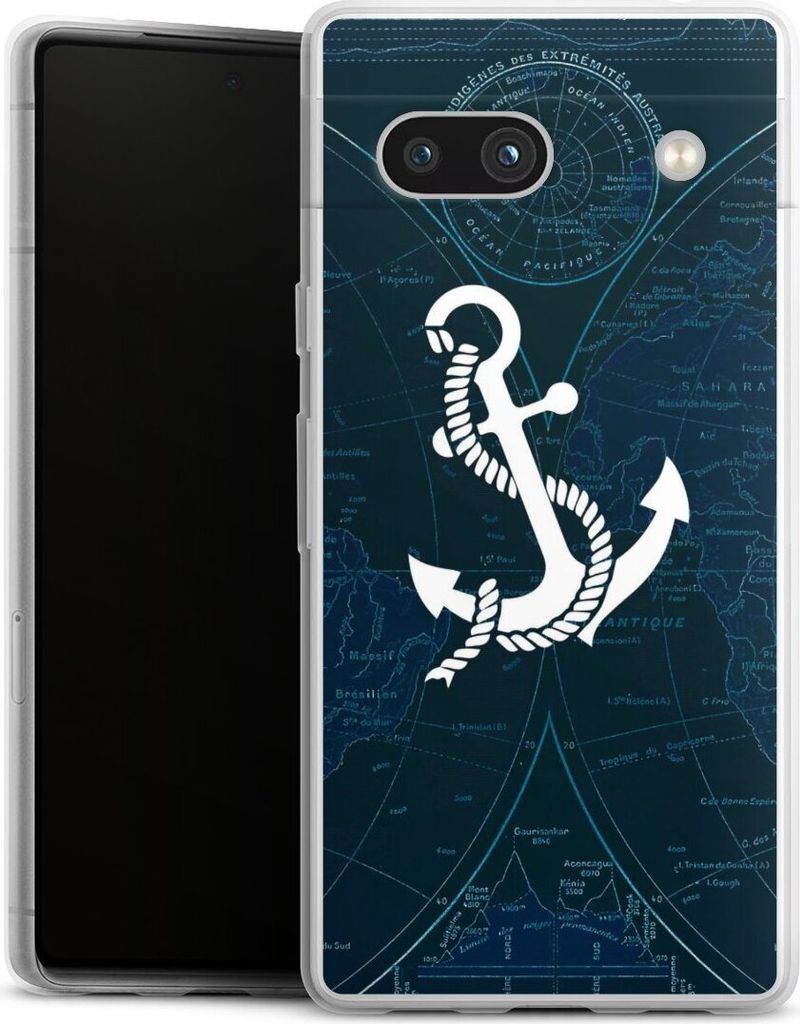 DeinDesign Slim Hülle für Google Pixel 7a Silikon Case Ultra Dünn Handyhülle Anker Landkarte Segeln