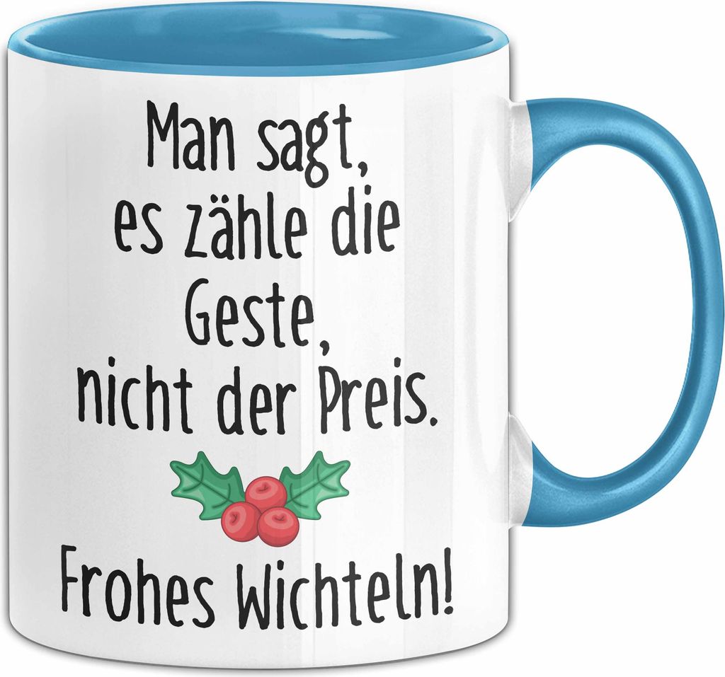 Wichtelgeschenk Tasse Geschenk bis 20€ Schrottwichtelgeschenk Schrottwichteln Man Sagt Es Zähle Die Geste (Blau)
