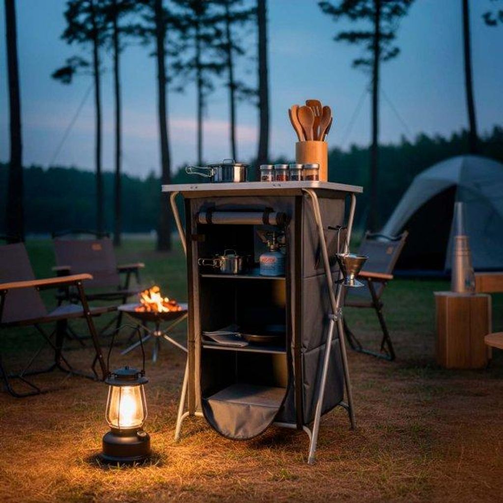 greemotion Campingschrank faltbar Schwarz Campingküche