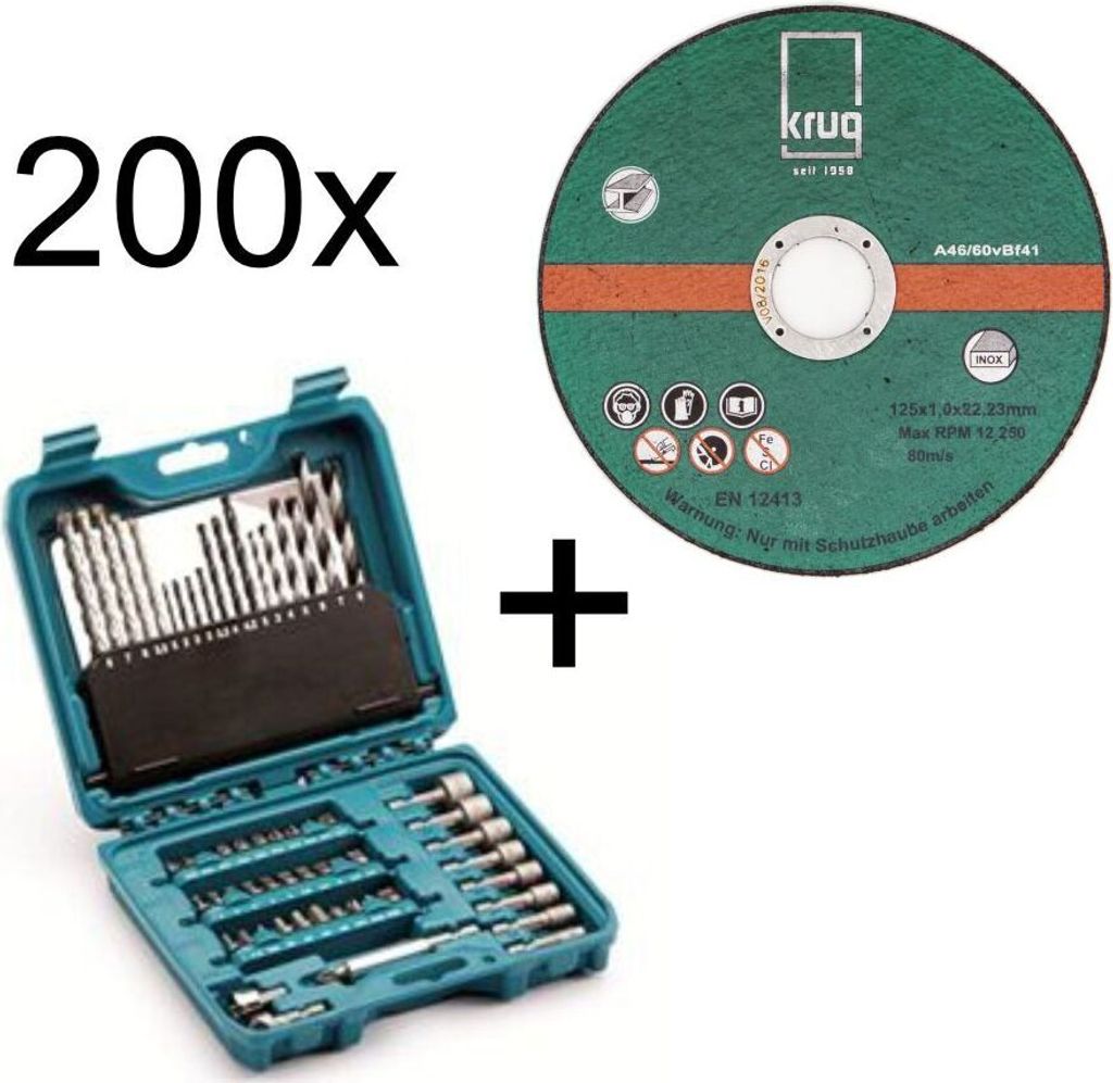 200 Stück Inox Trennscheiben 125x 1,0 mm + Makita Zubehör-Set P-90358