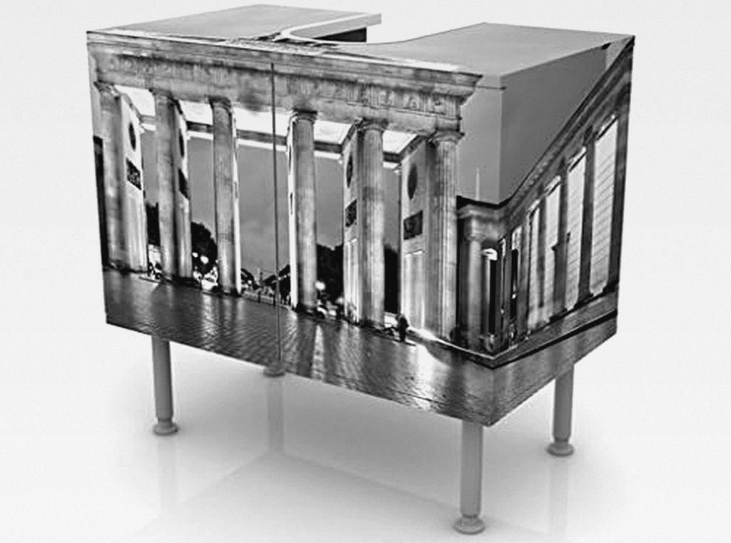 Waschbeckenunterschrank 2 Türen Skyline höhenverstellbar mit Füßen - 60er Breite - Skylines Modern Unterschrank schwarz Weiss Bad Gäste WC Mö...