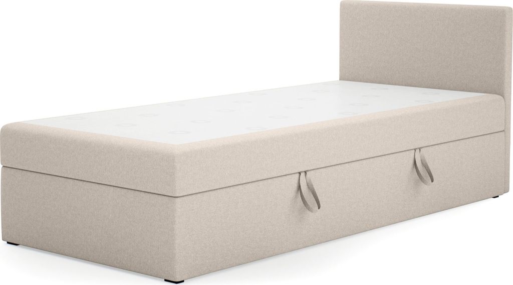 FEDVE Boxspringbett Veridg Mini Basic Jugendbett Bettkasten Seite: Rechts 90x200 cm Beige (Lux 01)