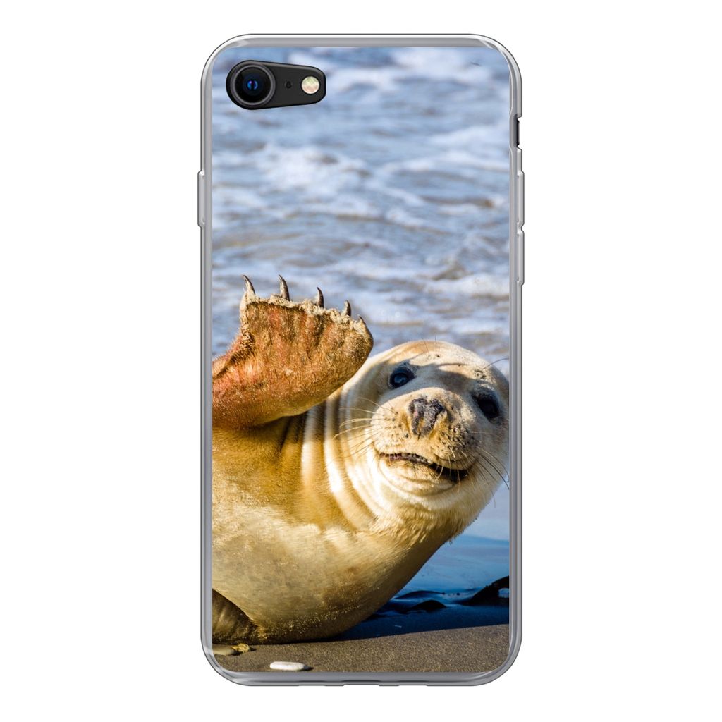 MuchoWow Handyhülle Schutzhülle Hülle für iPhone 7 Robbe - Lustig - Schaukel - Kinder - Jungen - Mädchen - Kind Silikon Softcase Handy Hüll...