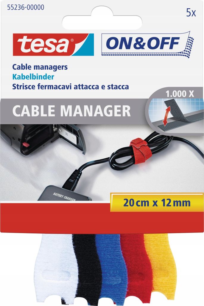 tesa ON&OFF Cable Manager bunt 5 St. 20cm 12mm Zdjęcie produktu 