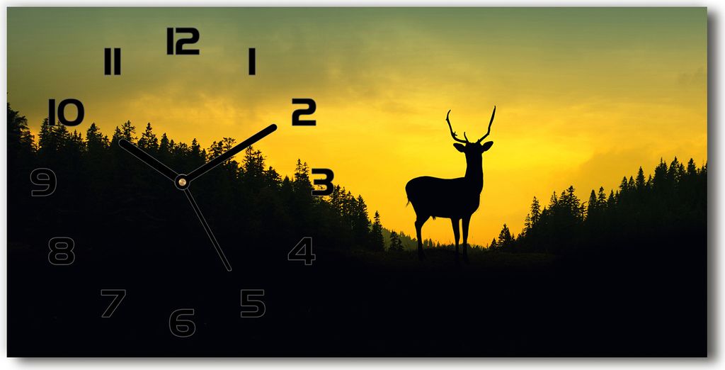 Wanduhr aus Glas – 60x30 cm - Glasbild - Glasuhr - Gehärtetes Glas - schwarze-zeiger - Hirsch