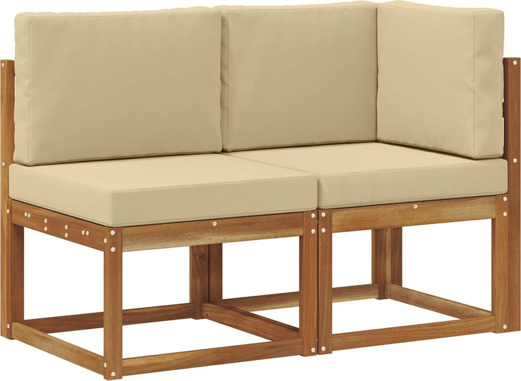 vidaXL Outdoor Mittel- und Ecksofa mit Kissen 2 Stück Natur und Beige