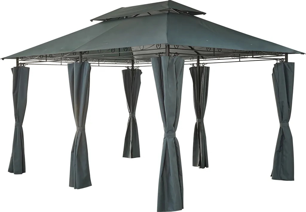 Grand pavillon de jardin 3x4m Mondeer pour repas en extérieur gris stable