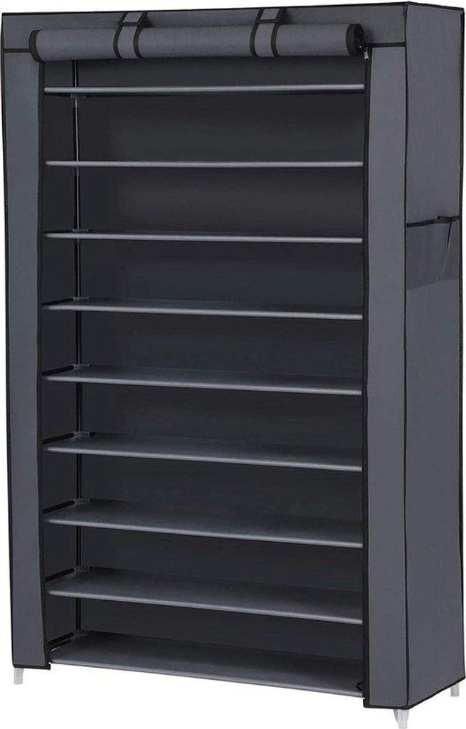 Schuhregal mit 10 Ebenen - 28 x 88 x 160 cm - Schuhkast mit Staubabzug - hohe Absätze Sportschuhe - grau