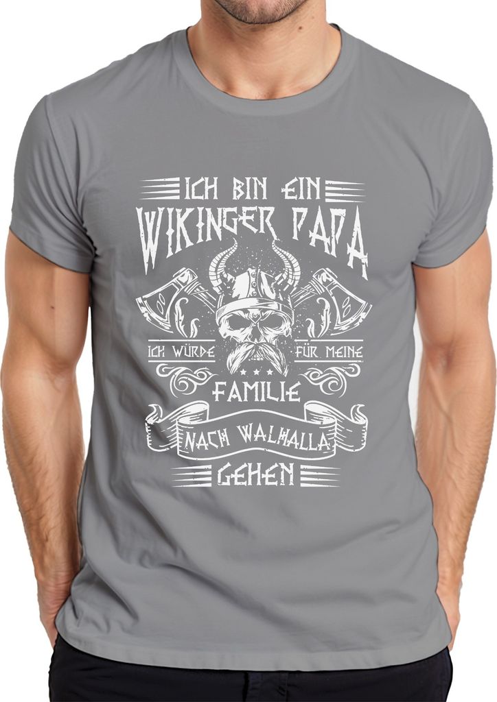 Ich bin ein Wikinger Papa Familie Walhalla Viking Vatertag Valhalla Papa Thor Odin Herren T-Shirt, Grau, L