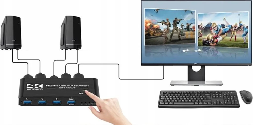 KVM Switch HDMI 2.0 pour Télétravail : 2 PC sur 1 Écran 4K avec USB 3.0 - 4