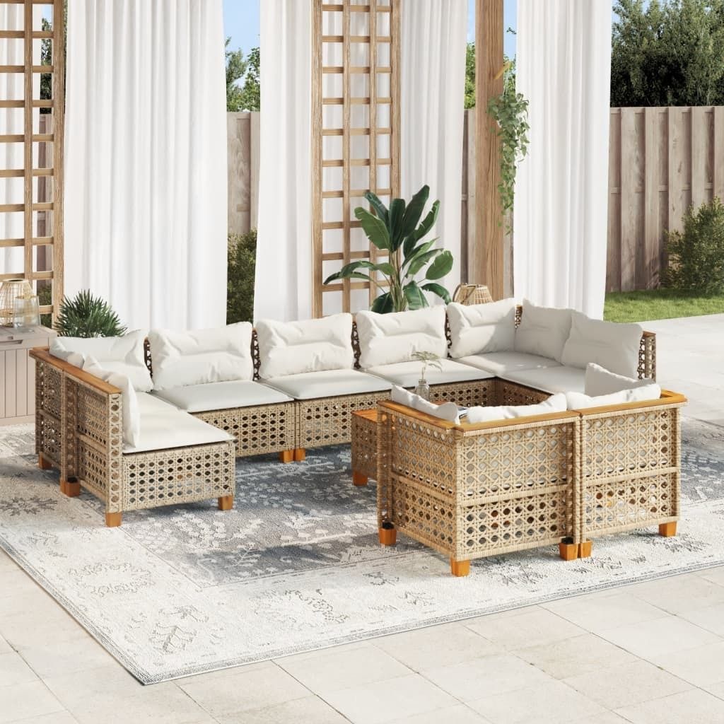 Möbel 10-tlg. Garten-Sofagarnitur mit Kissen Beige Poly Rattan - Gartenmöbelgarnituren 3262000