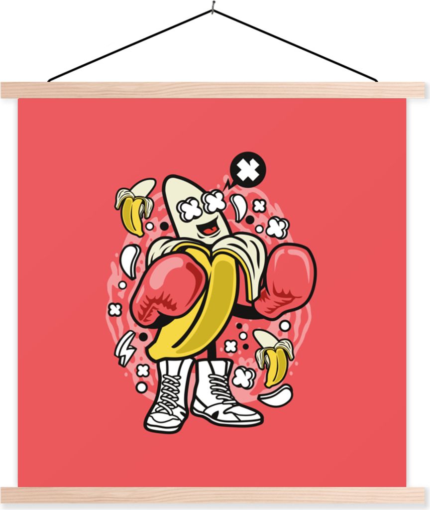 MuchoWow Textilposter Boxen - Banane - Retro 40x40 cm mit holzfarbenen Rahmen - Posterleiste