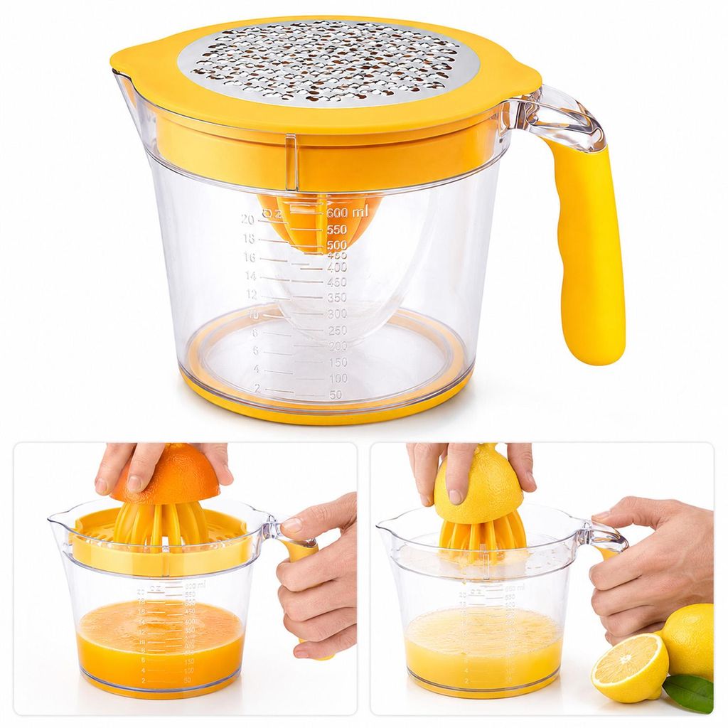 Manueller Entsafter, 3-in-1 Zitronenpresse, multifunktionale Zitronen- und Limettenpresse, Zitruspresse mit abnehmbarem Komfortgriff, 20 oz Kapazität