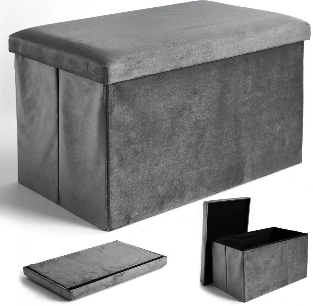 Siège d'appoint pliant DIEGO velours XL : Coffre de rangement gain de place