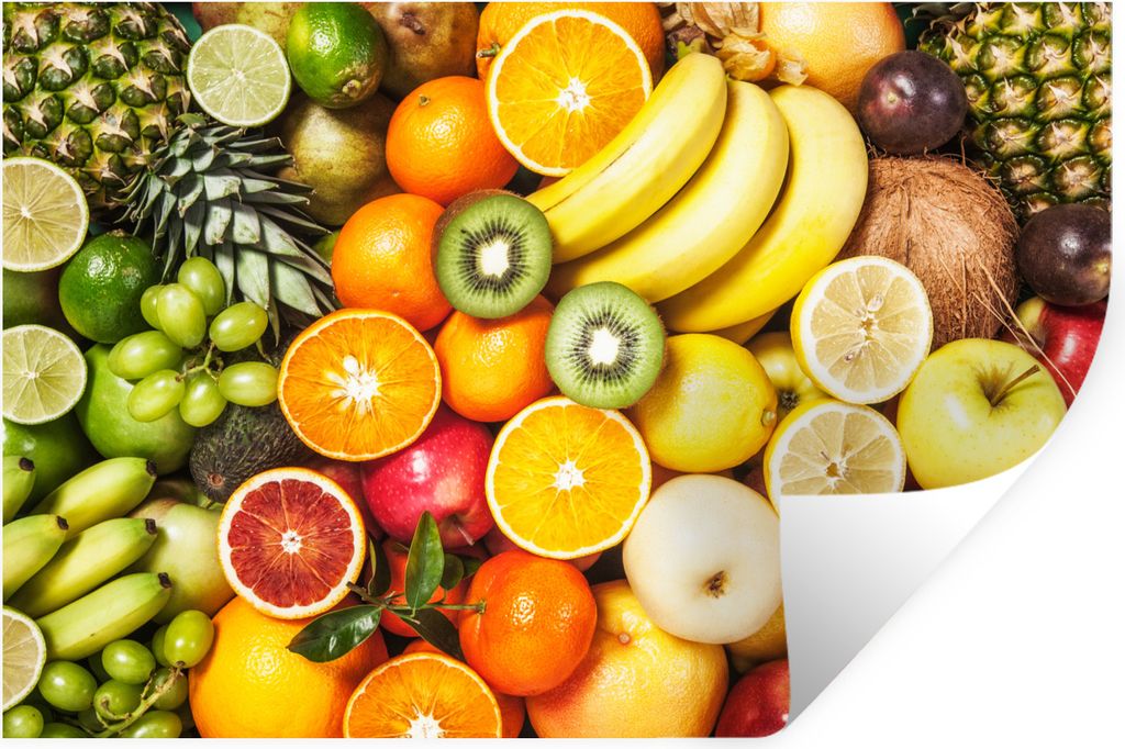 MuchoWow Wandtattoo Wandsticker Wandaufkleber Kiwi - Banane - Obst 120x80 cm Selbstklebend und Repositionierbar - Selbstklebend - Fototapeten