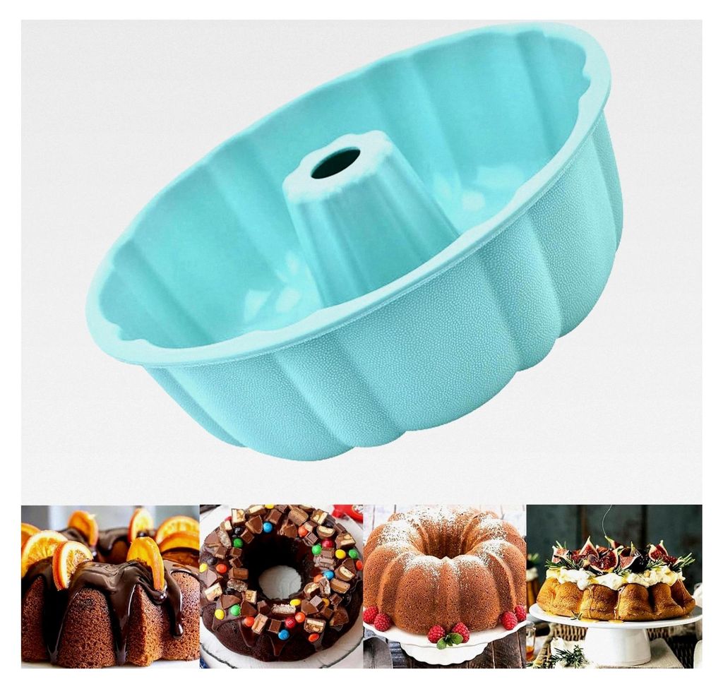 Silikon Gugelhupfform, Ø 25 cm, Kuchenform, Muffinförmchen, Cupcake Backform, Groß, Blau
