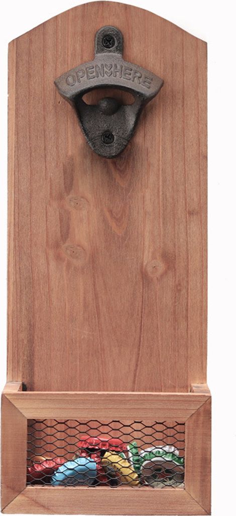 Flaschenöffner mit Kronkorken-Auffangbehälter, Vintage-Flaschenöffner aus Holz zur Wandmontage für Männer und Bierliebhaber