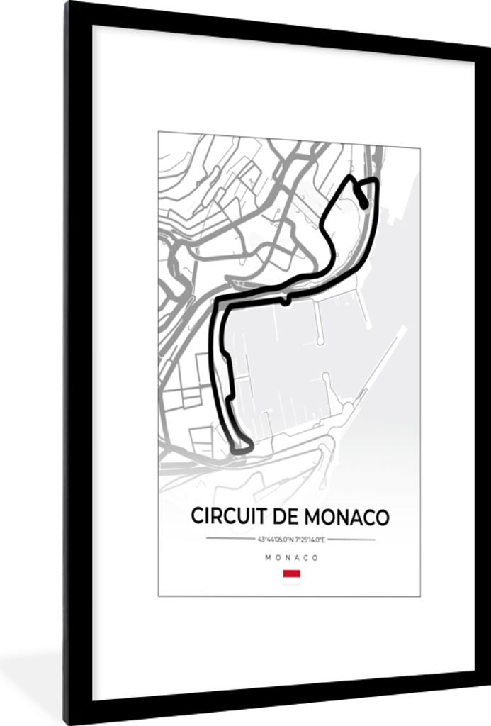 MuchoWow Gerahmtes Poster Monaco - Formel 1 - Circuit de Monaco - Rennstrecke - Weiß 60x90 cm - Poster mit Schwarzem Bilderrahmen Wandposter Rah...