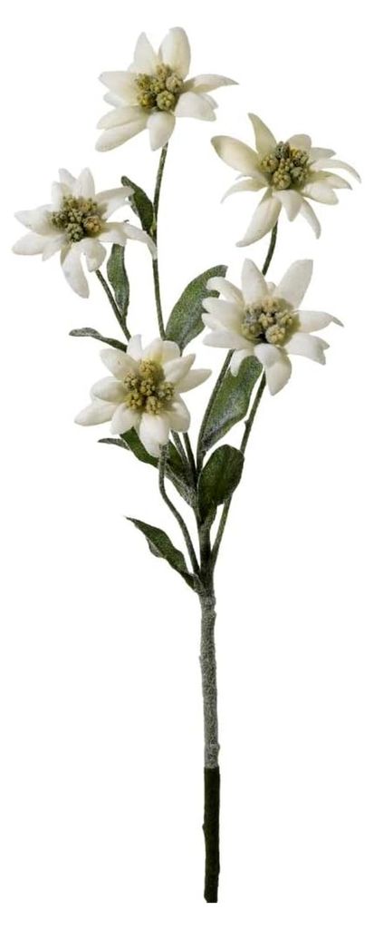 Künstlicher Alpen-Edelweiß-Stecker mit 5 Blüten, ca. 37 cm, weiß