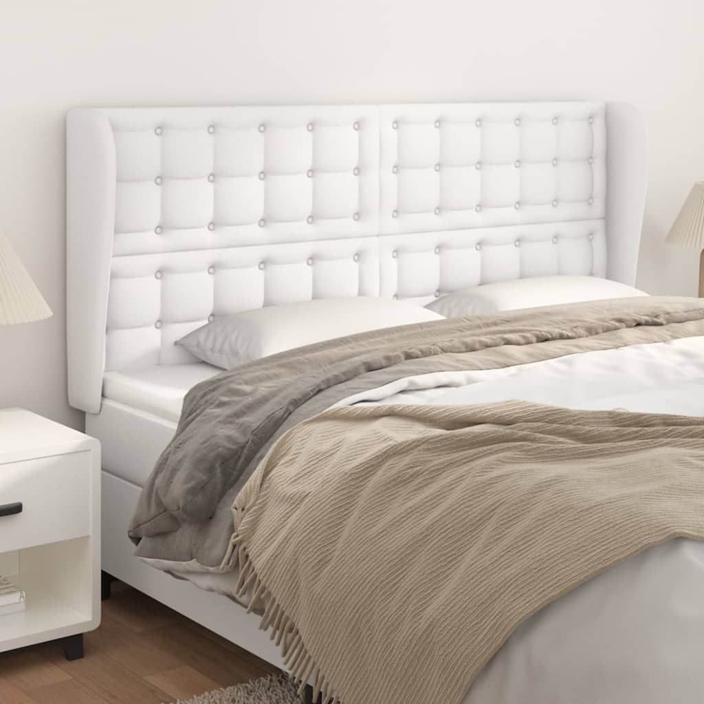 "Spring Sale"Kopfteil - modernes Design - fürs Schlafzimmer - mit Ohren Weiß 163x23x118/128cm Kunstleder DE861818 - Kopfteile