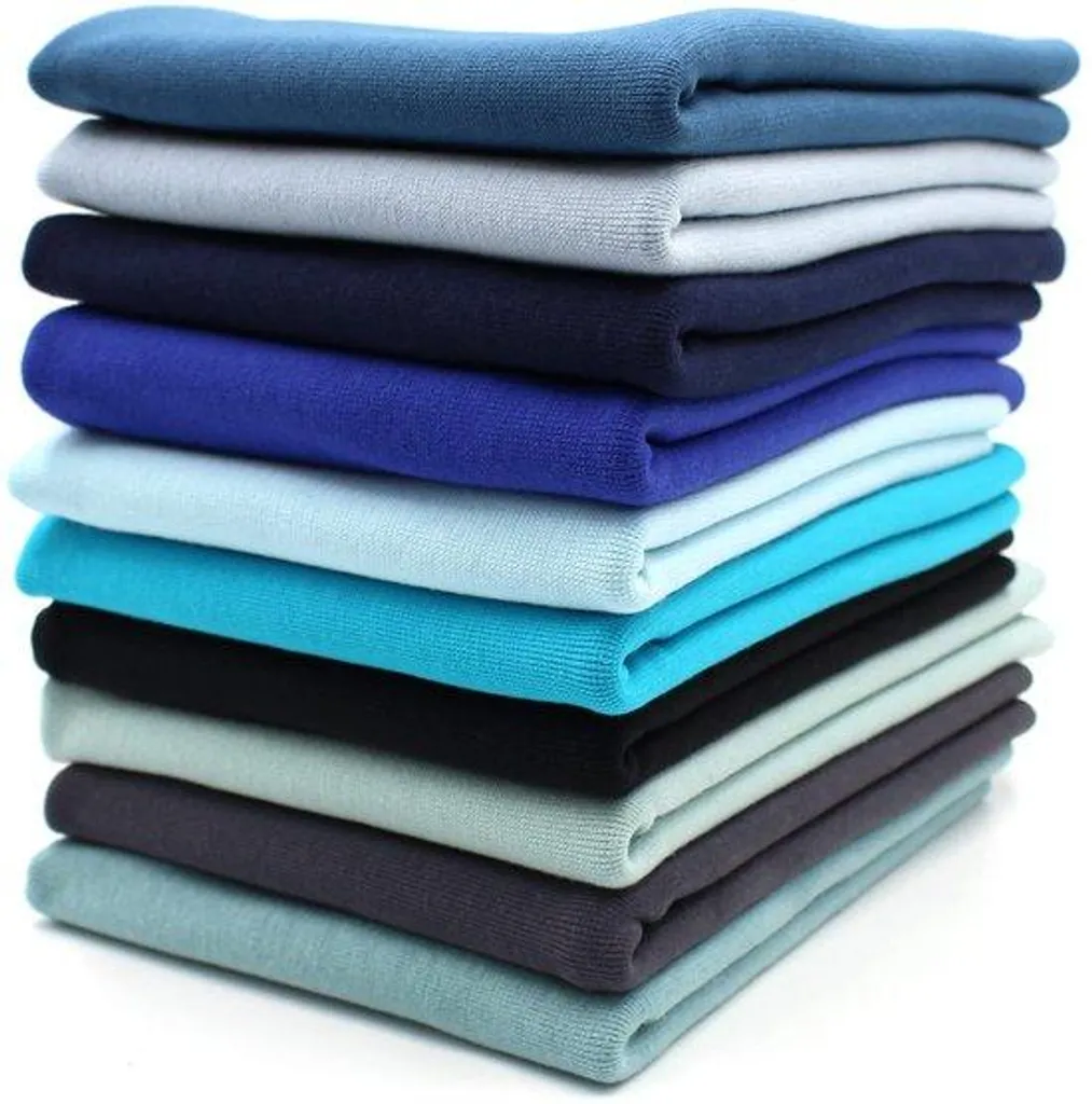 Lot 10 tissus jersey bleu coton sans chute 25x70cm pour finitions propres