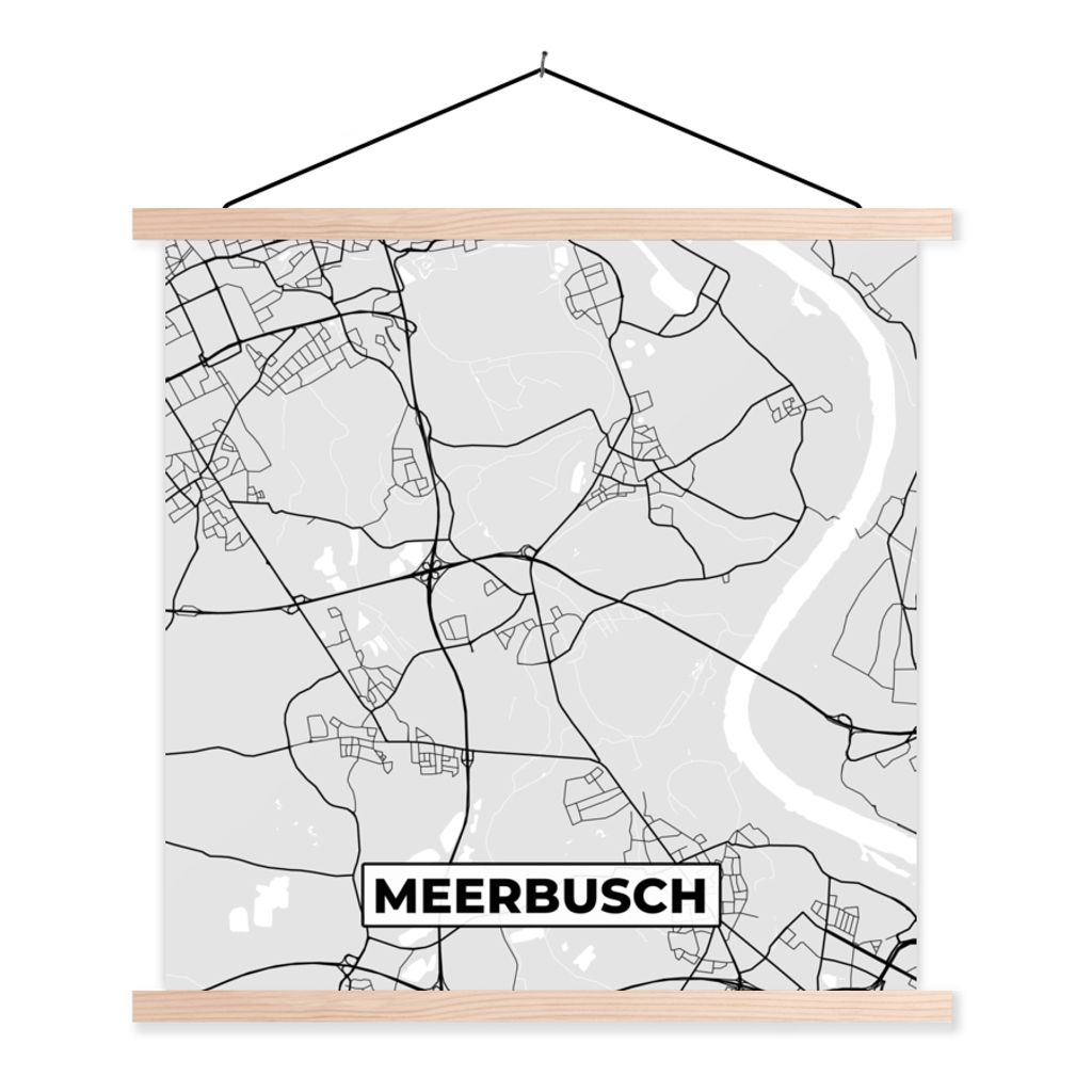 MuchoWow Textilposter Deutschland - Stadtplan - Karte - Meerbusch 60x60 cm mit holzfarbenen Rahmen - Wanddekoration