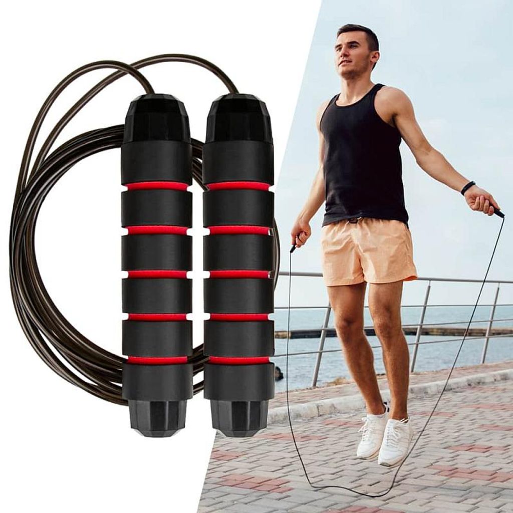 Springseil mit verstellbarem Stahlseil, Kugellagern, Gewichten und ergonomischen Griffen, 290 cm