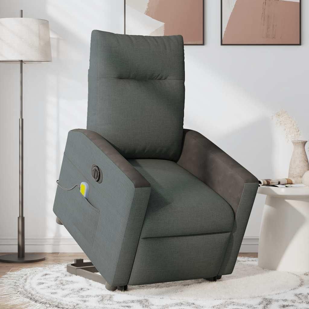 vidaXL Elektrischer Massagesessel mit Aufstehhilfe Dunkelgrau Stoff