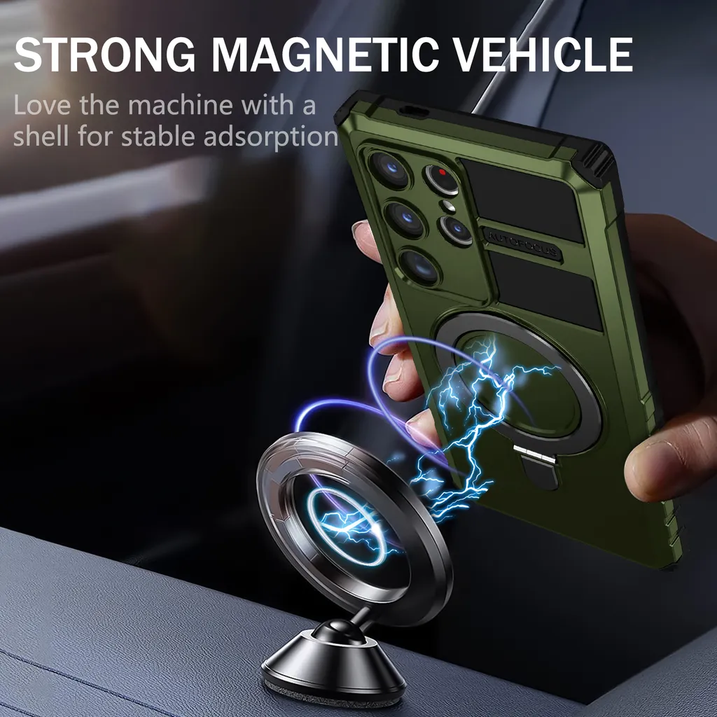 Custodia per Samsung Galaxy S25 Ultra magnetica con MagSafe, supporto per anello, supporto, custodia protettiva a doppio strato verde - 4