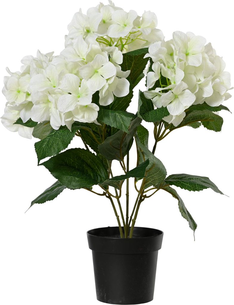 Künstliche Hortensie 28x46cm im Topf Weiß