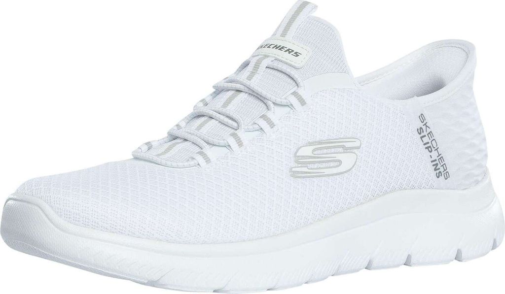A white Skechers shoe is shown against a white background.
