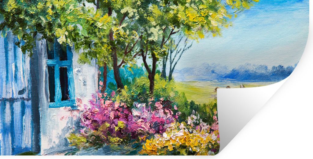 MuchoWow Wandtattoo Wandsticker Wandaufkleber Malerei - Pflanzen - Blumen - Haus - Öl 160x80 cm Selbstklebend und Repositionierbar - Sticker - D...