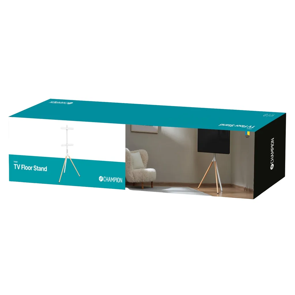 Support TV au sol pieds en bois pour salon sans perçage mur facile à monter - 4